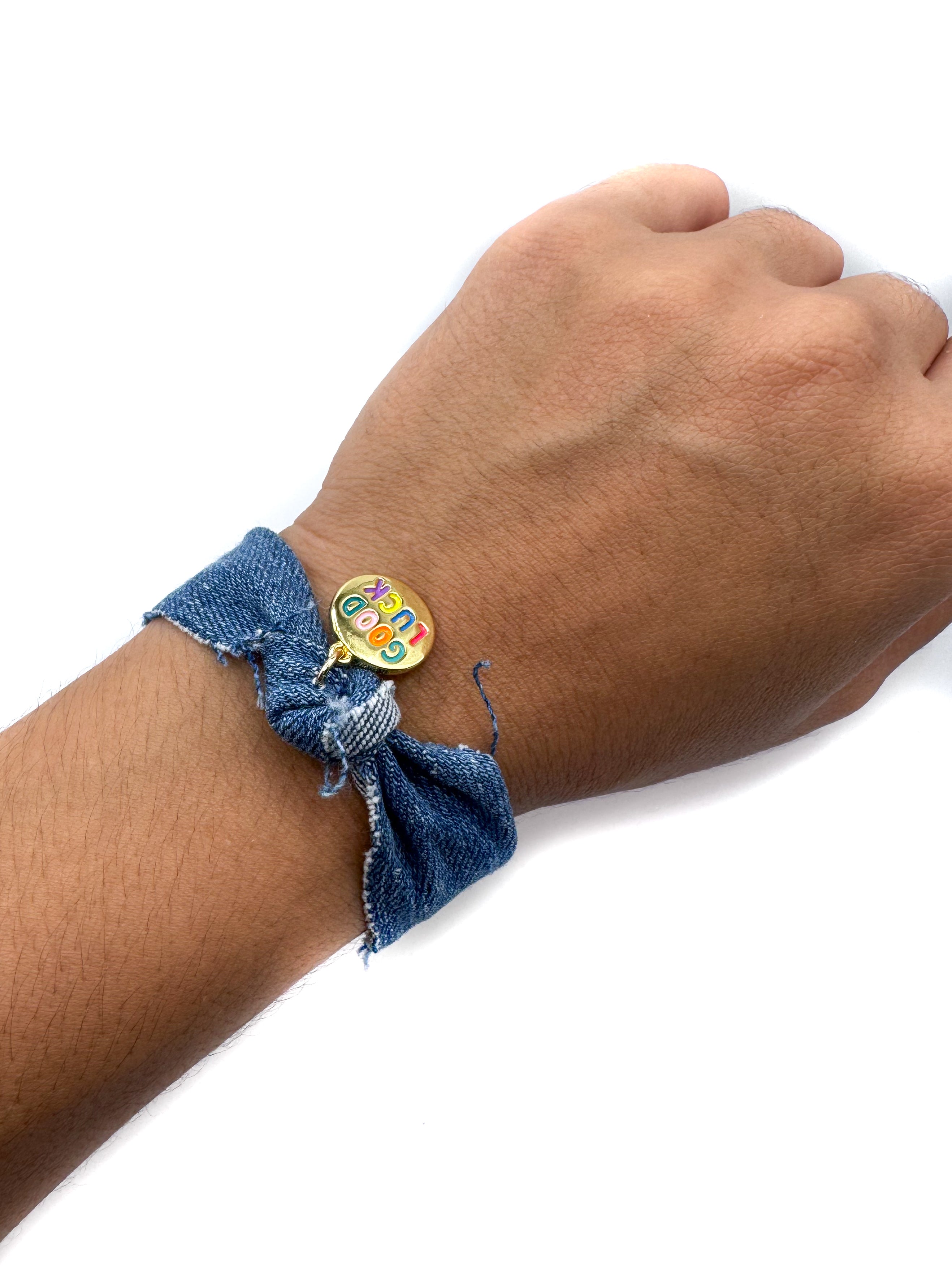 good luck denim bracelet
