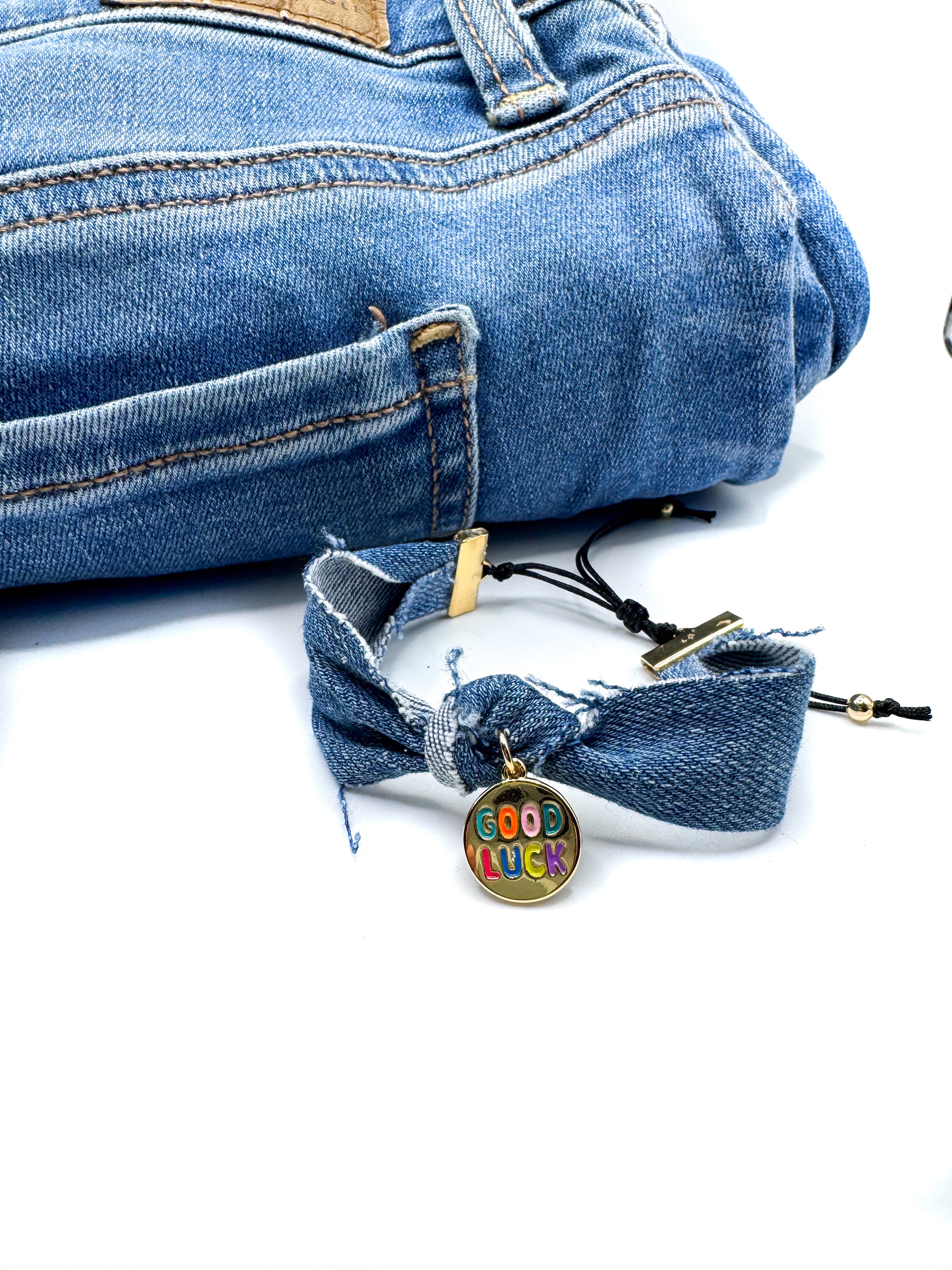 good luck denim bracelet